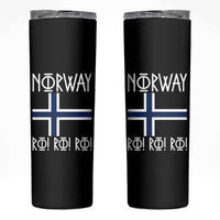 Norway Flag Ro Ro Ro Norse Rune Typography Graphic Skinny Tumbler Norge Football Fans Norwegian Pride