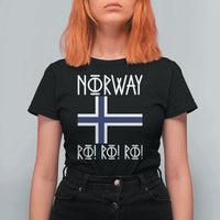 Norway Flag Ro Ro Ro Norse Rune Typography Graphic T Shirt For Women Norge Football Fans Norwegian Pride