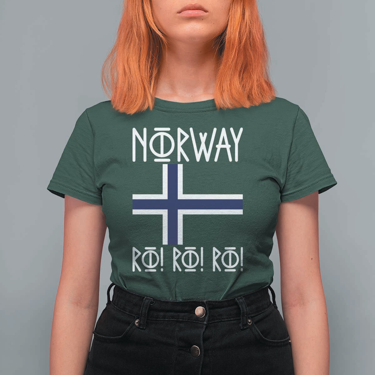 Norway Flag Ro Ro Ro Norse Rune Typography Graphic T Shirt For Women Norge Football Fans Norwegian Pride