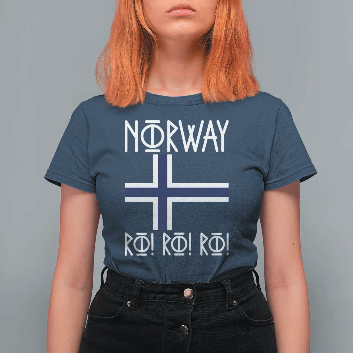 Norway Flag Ro Ro Ro Norse Rune Typography Graphic T Shirt For Women Norge Football Fans Norwegian Pride
