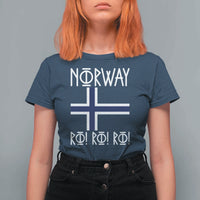 Norway Flag Ro Ro Ro Norse Rune Typography Graphic T Shirt For Women Norge Football Fans Norwegian Pride