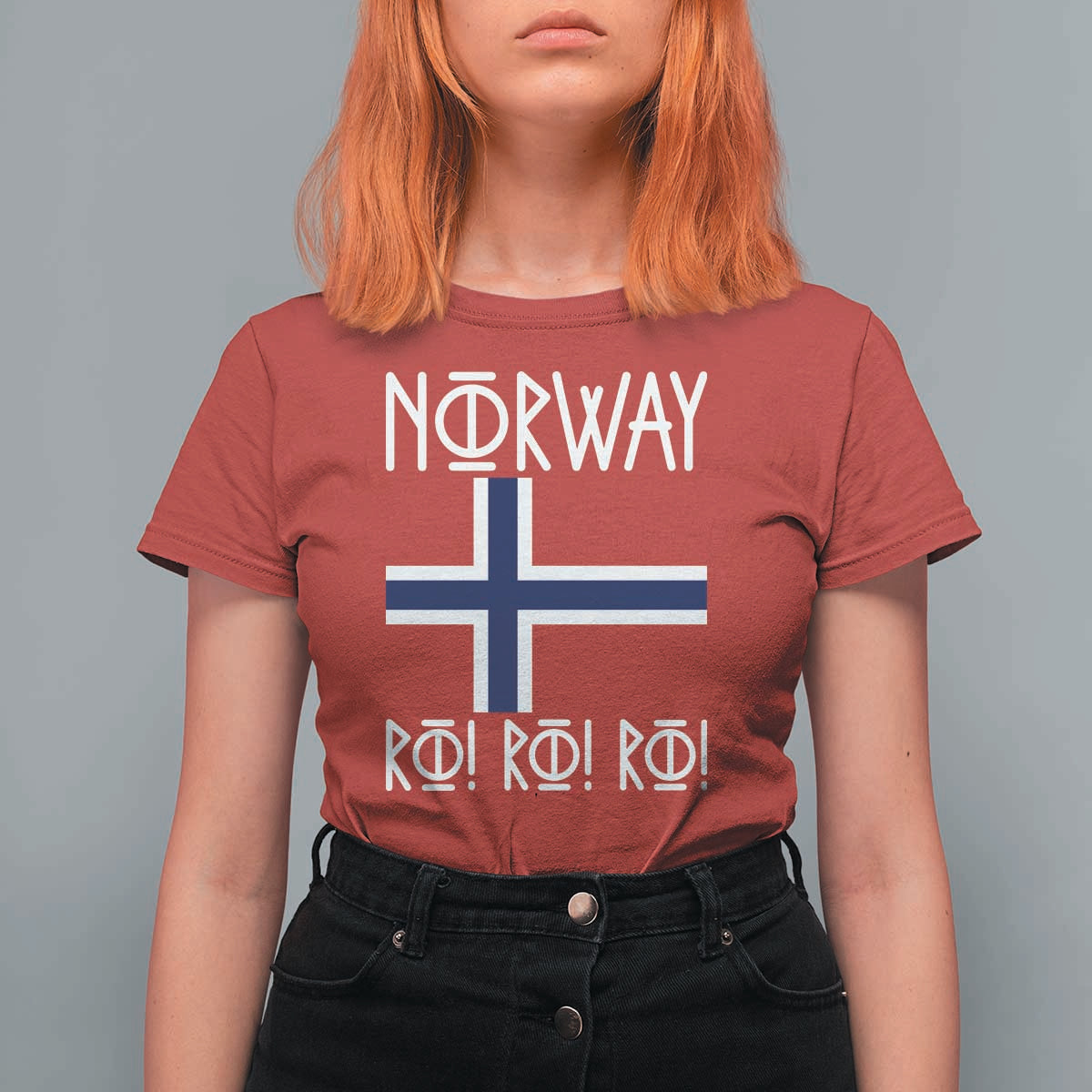 Norway Flag Ro Ro Ro Norse Rune Typography Graphic T Shirt For Women Norge Football Fans Norwegian Pride