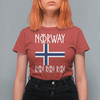 Norway Flag Ro Ro Ro Norse Rune Typography Graphic T Shirt For Women Norge Football Fans Norwegian Pride