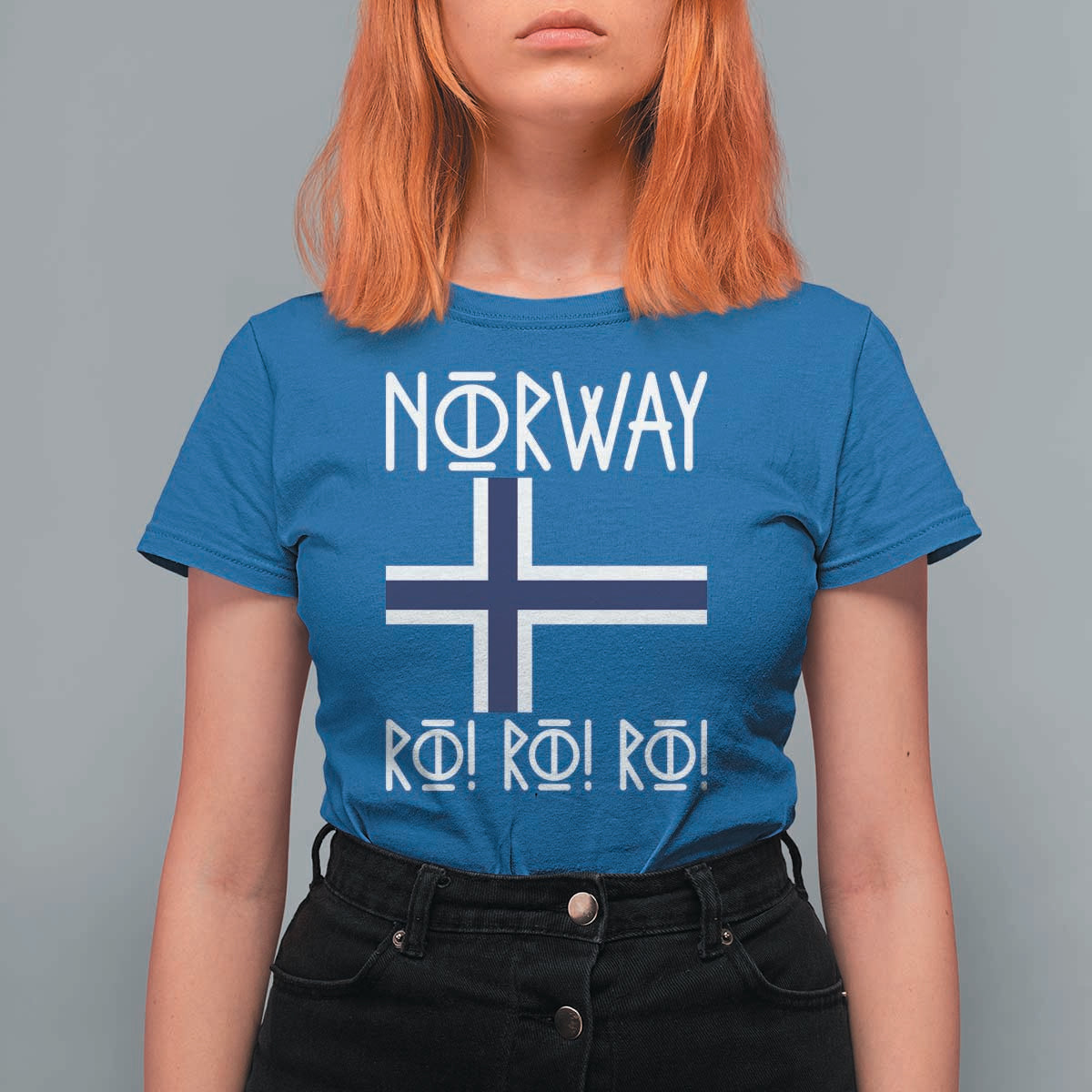 Norway Flag Ro Ro Ro Norse Rune Typography Graphic T Shirt For Women Norge Football Fans Norwegian Pride