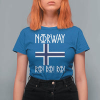Norway Flag Ro Ro Ro Norse Rune Typography Graphic T Shirt For Women Norge Football Fans Norwegian Pride