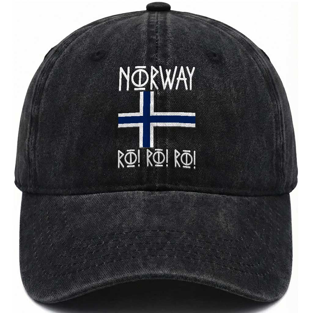 Norway Flag Ro Ro Ro Norse Rune Typography Graphic Washed Cotton Baseball Cap Norge Football Fans Norwegian Pride