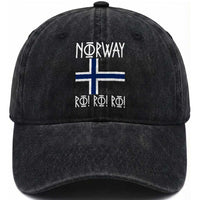 Norway Flag Ro Ro Ro Norse Rune Typography Graphic Washed Cotton Baseball Cap Norge Football Fans Norwegian Pride