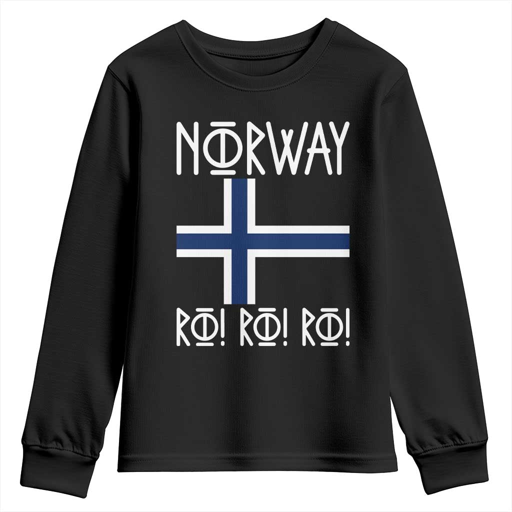 Norway Flag Ro Ro Ro Norse Rune Typography Graphic Youth Sweatshirt Norge Football Fans Norwegian Pride