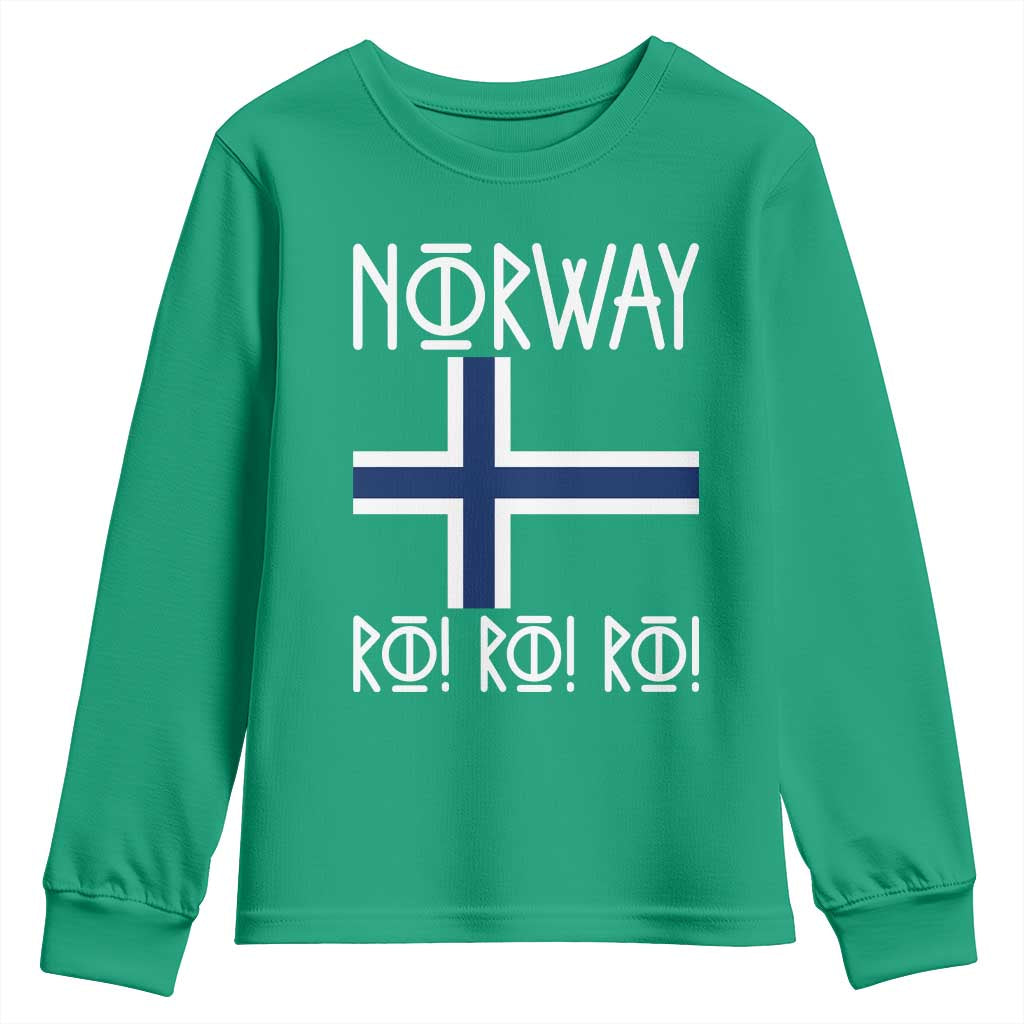 Norway Flag Ro Ro Ro Norse Rune Typography Graphic Youth Sweatshirt Norge Football Fans Norwegian Pride