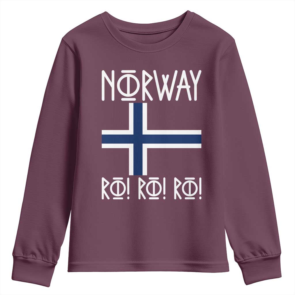 Norway Flag Ro Ro Ro Norse Rune Typography Graphic Youth Sweatshirt Norge Football Fans Norwegian Pride