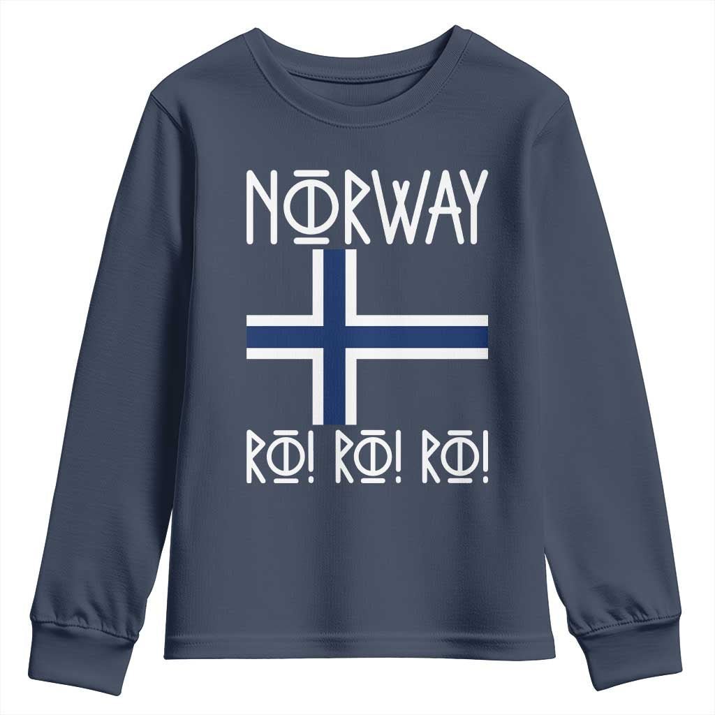 Norway Flag Ro Ro Ro Norse Rune Typography Graphic Youth Sweatshirt Norge Football Fans Norwegian Pride