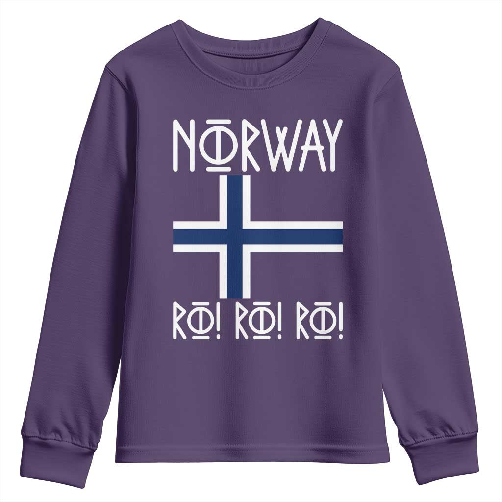 Norway Flag Ro Ro Ro Norse Rune Typography Graphic Youth Sweatshirt Norge Football Fans Norwegian Pride
