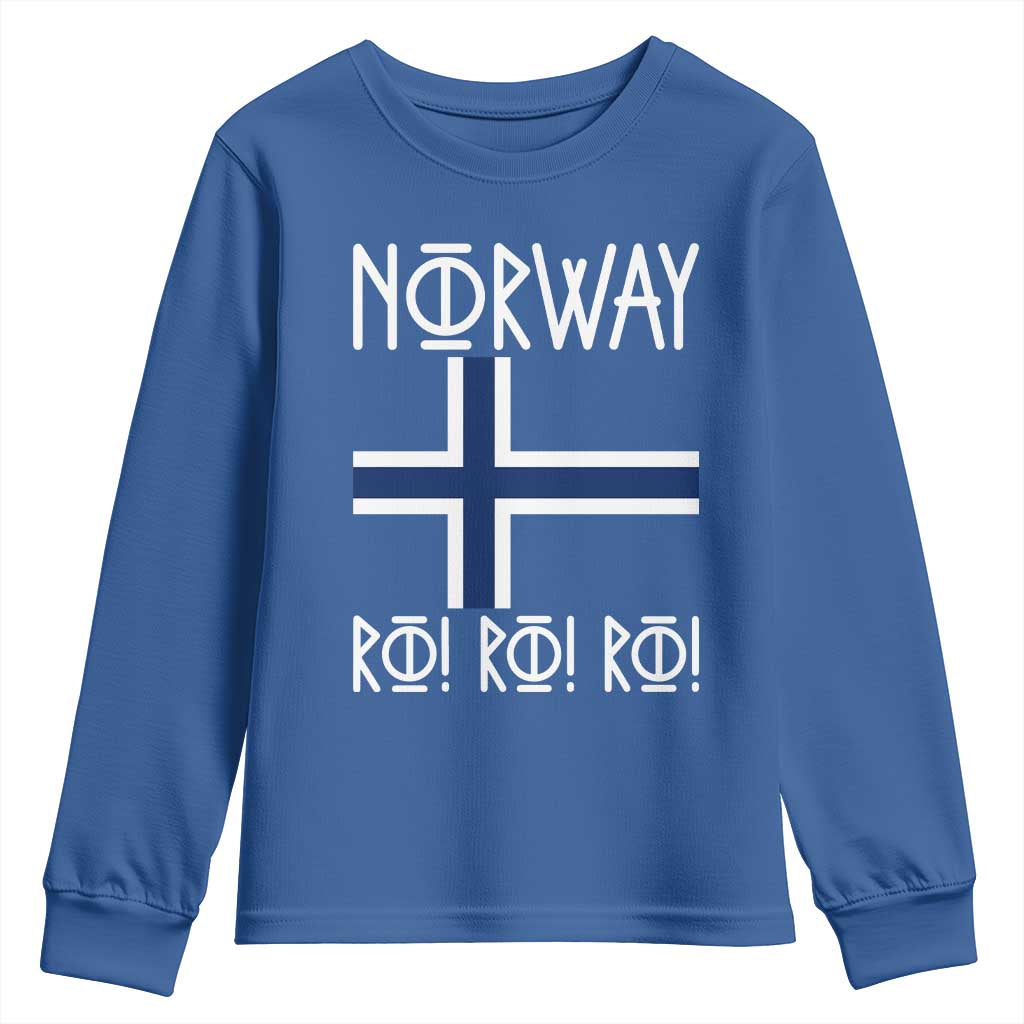 Norway Flag Ro Ro Ro Norse Rune Typography Graphic Youth Sweatshirt Norge Football Fans Norwegian Pride