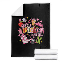 She is a Teacher I Can Tell School Aesthetic Throw Blanket Retro Groovy Western Cowgirl Texas