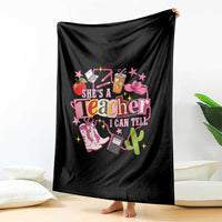 She is a Teacher I Can Tell School Aesthetic Throw Blanket Retro Groovy Western Cowgirl Texas