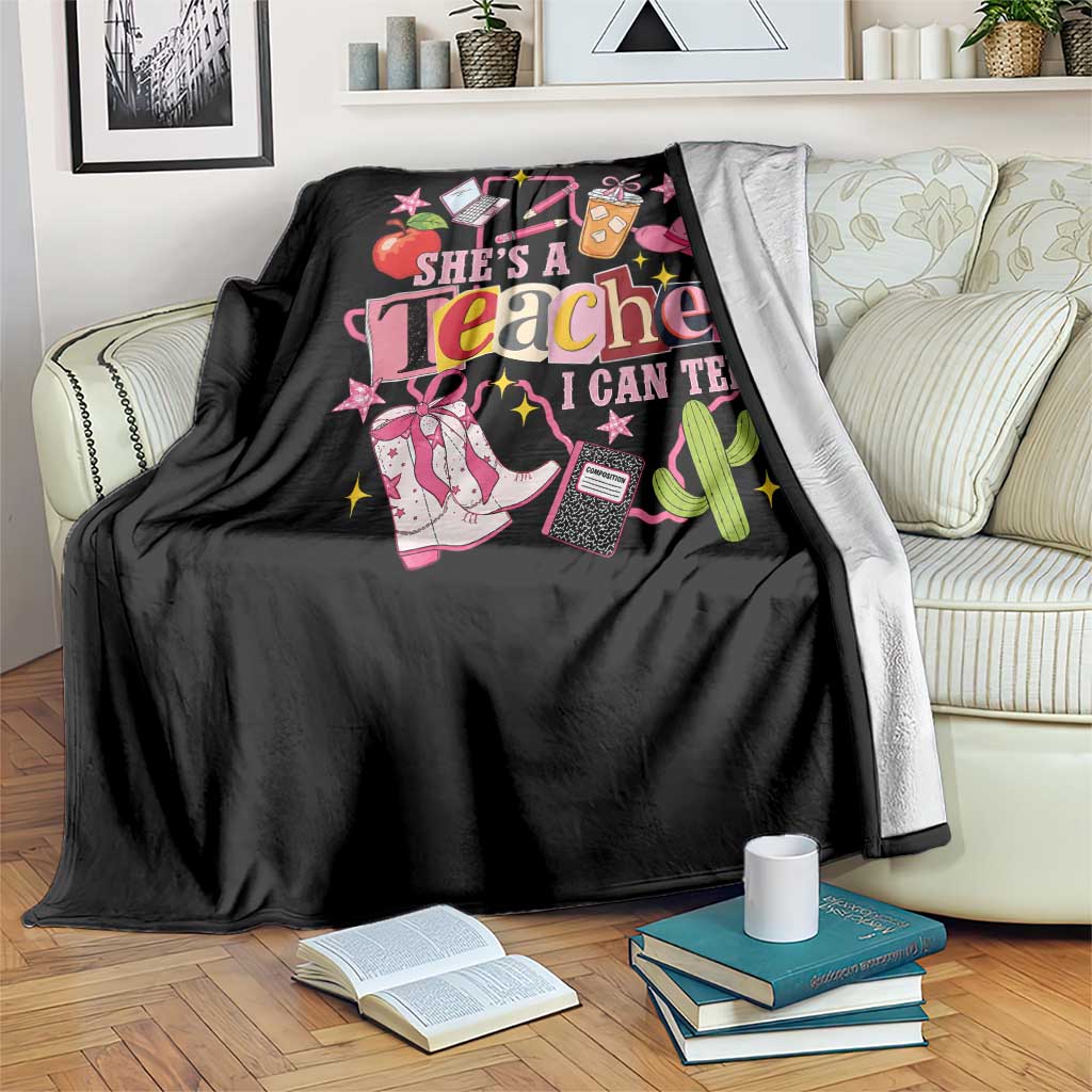 She is a Teacher I Can Tell School Aesthetic Throw Blanket Retro Groovy Western Cowgirl Texas