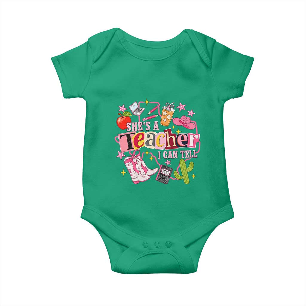 She is a Teacher I Can Tell School Aesthetic Baby Onesie Retro Groovy Western Cowgirl Texas