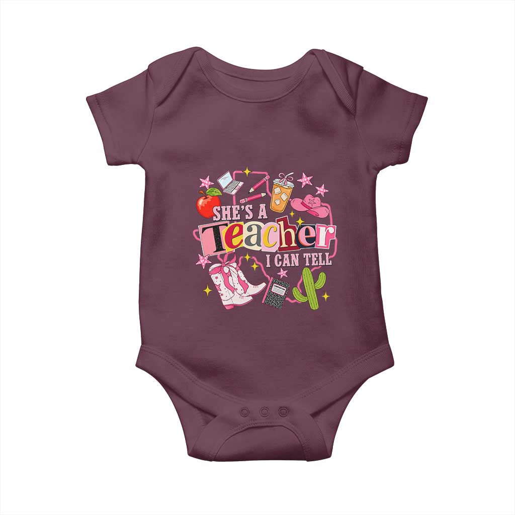 She is a Teacher I Can Tell School Aesthetic Baby Onesie Retro Groovy Western Cowgirl Texas