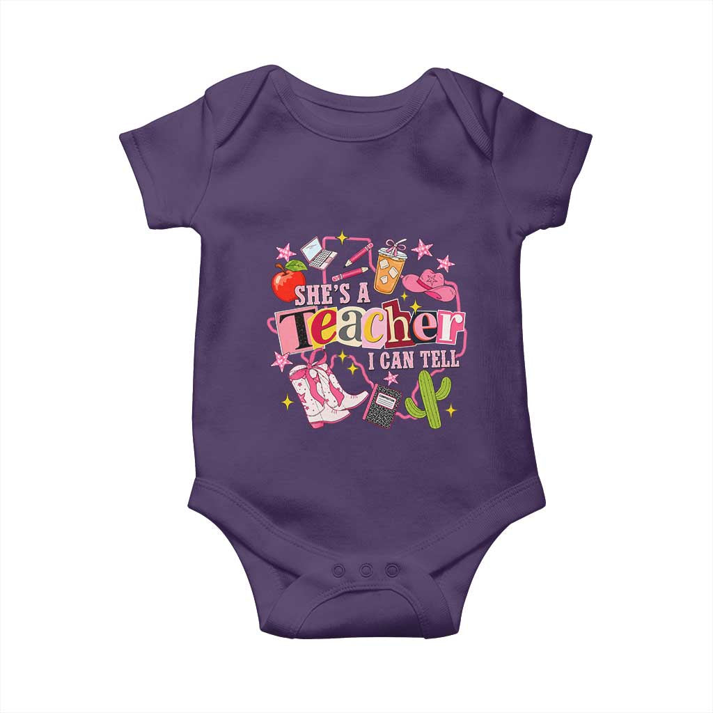 She is a Teacher I Can Tell School Aesthetic Baby Onesie Retro Groovy Western Cowgirl Texas