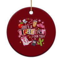 She is a Teacher I Can Tell School Aesthetic Ceramic Ornament Retro Groovy Western Cowgirl Texas