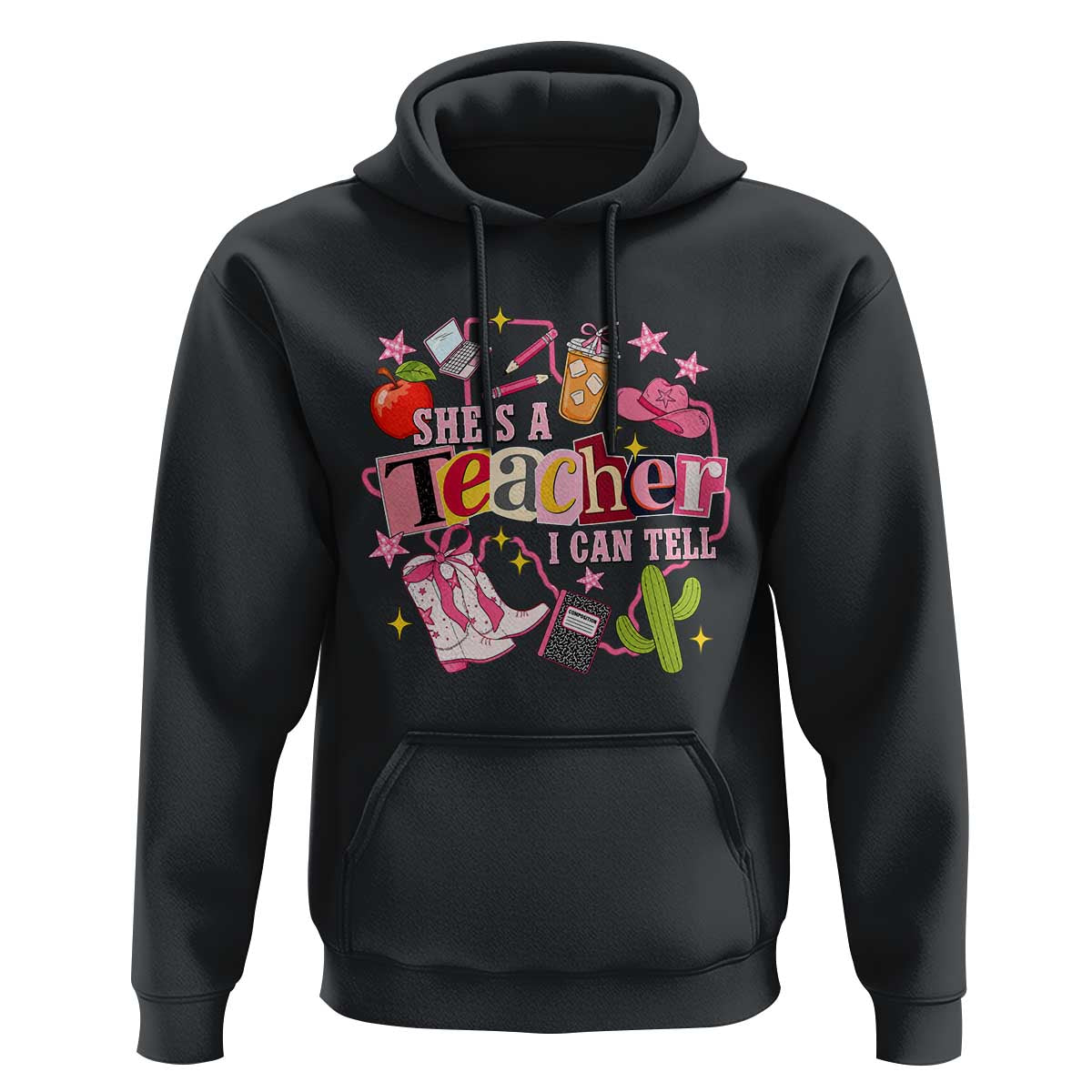 She is a Teacher I Can Tell School Aesthetic Hoodie Retro Groovy Western Cowgirl Texas