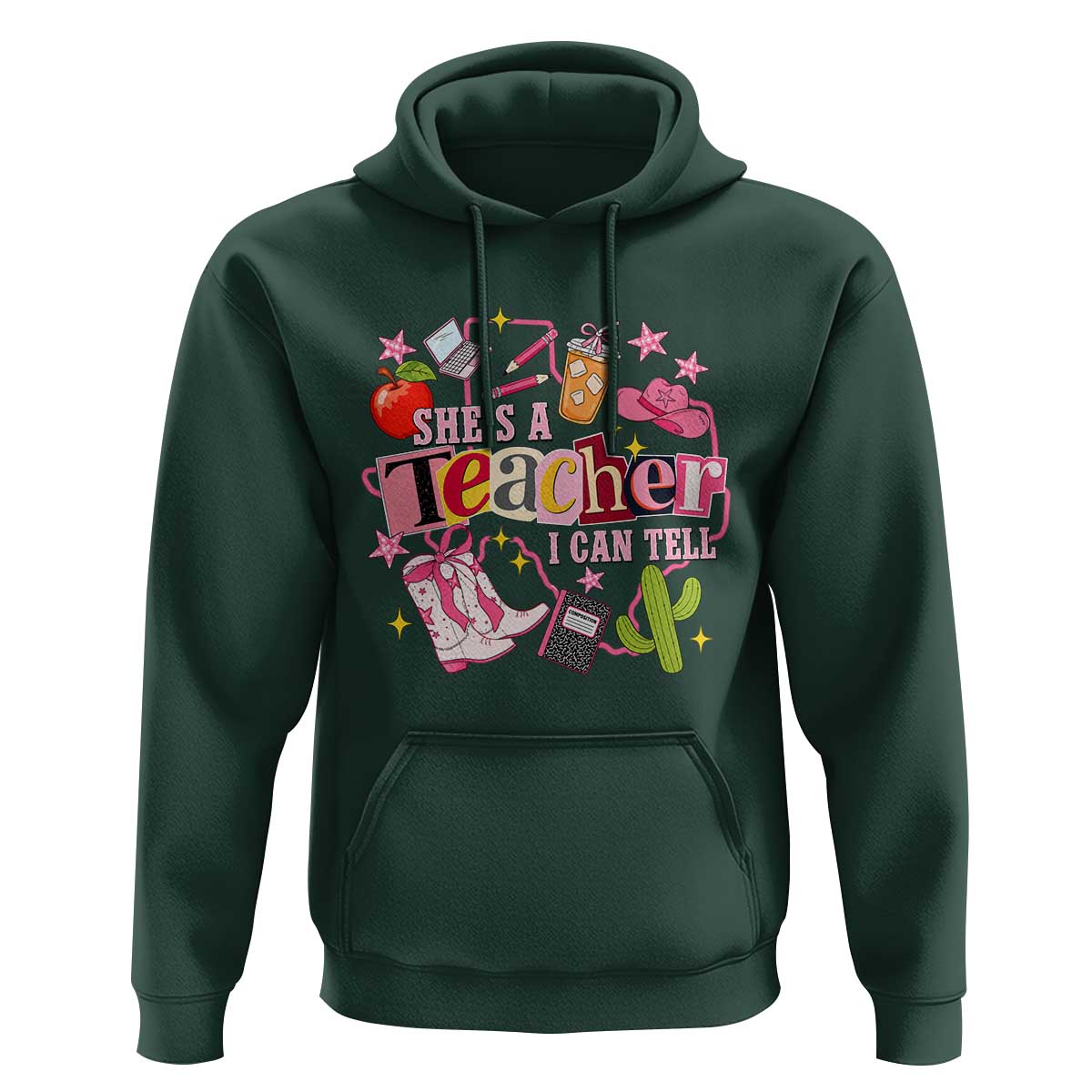 She is a Teacher I Can Tell School Aesthetic Hoodie Retro Groovy Western Cowgirl Texas
