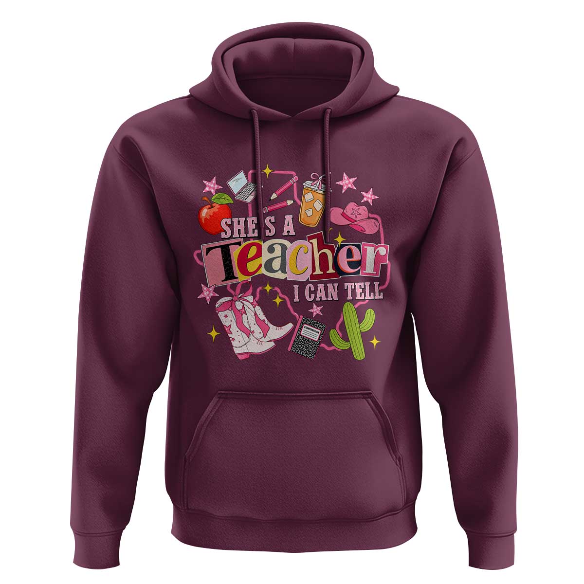 She is a Teacher I Can Tell School Aesthetic Hoodie Retro Groovy Western Cowgirl Texas