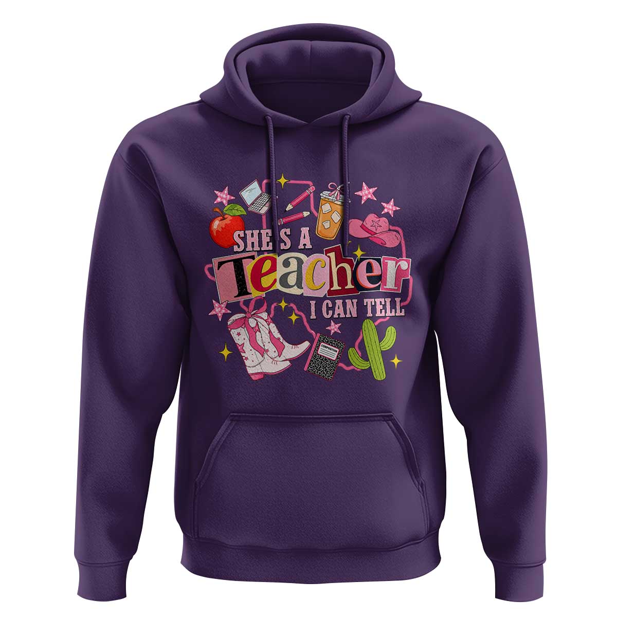 She is a Teacher I Can Tell School Aesthetic Hoodie Retro Groovy Western Cowgirl Texas