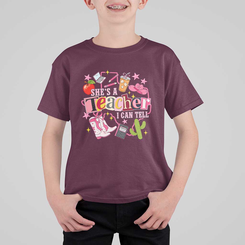 She is a Teacher I Can Tell School Aesthetic T Shirt For Kid Retro Groovy Western Cowgirl Texas