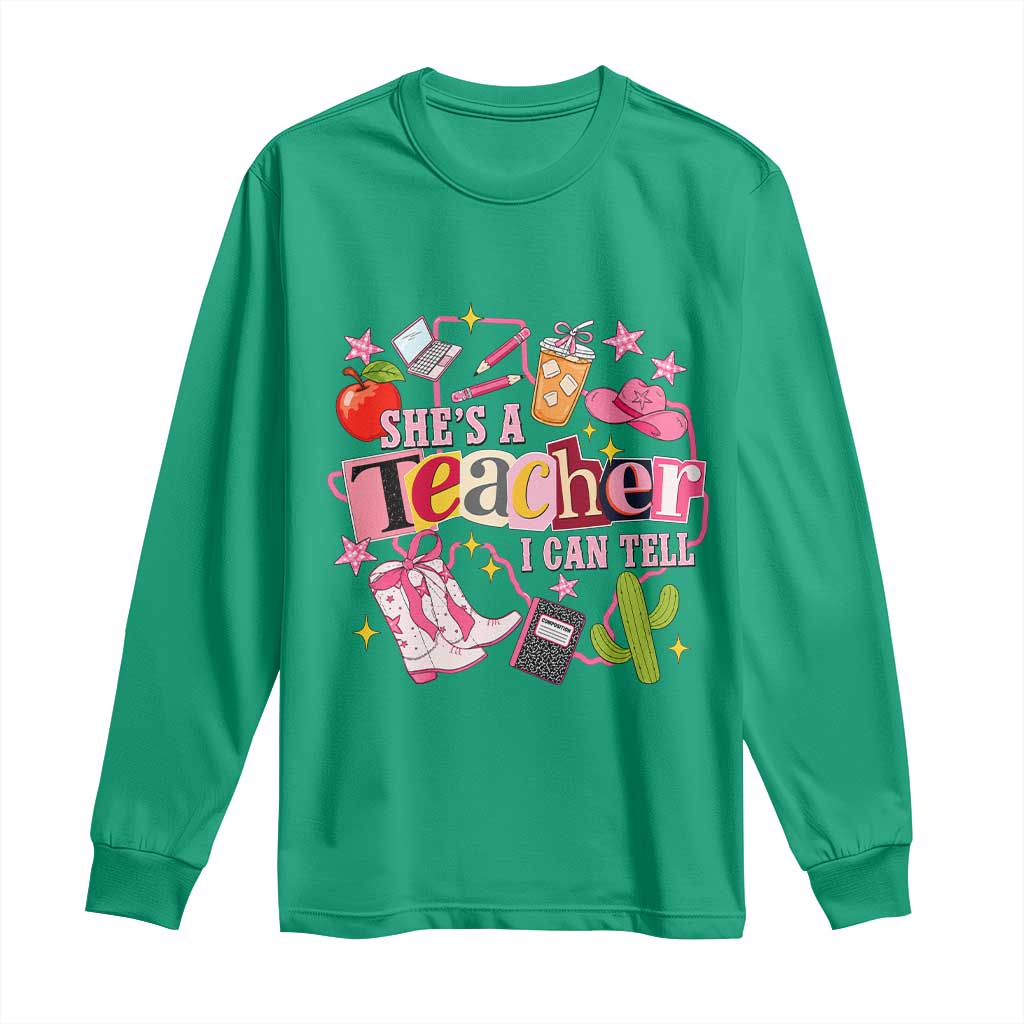 She is a Teacher I Can Tell School Aesthetic Long Sleeve Shirt Retro Groovy Western Cowgirl Texas