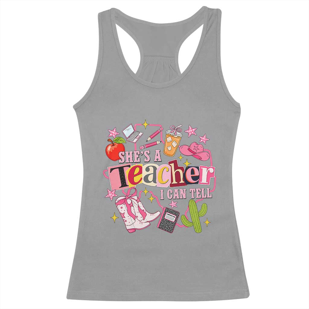 She is a Teacher I Can Tell School Aesthetic Racerback Tank Top Retro Groovy Western Cowgirl Texas