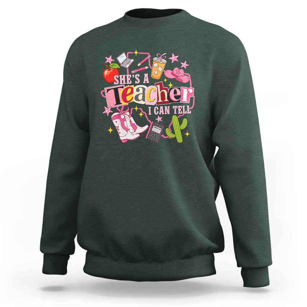 She is a Teacher I Can Tell School Aesthetic Sweatshirt Retro Groovy Western Cowgirl Texas
