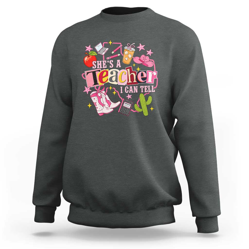 She is a Teacher I Can Tell School Aesthetic Sweatshirt Retro Groovy Western Cowgirl Texas