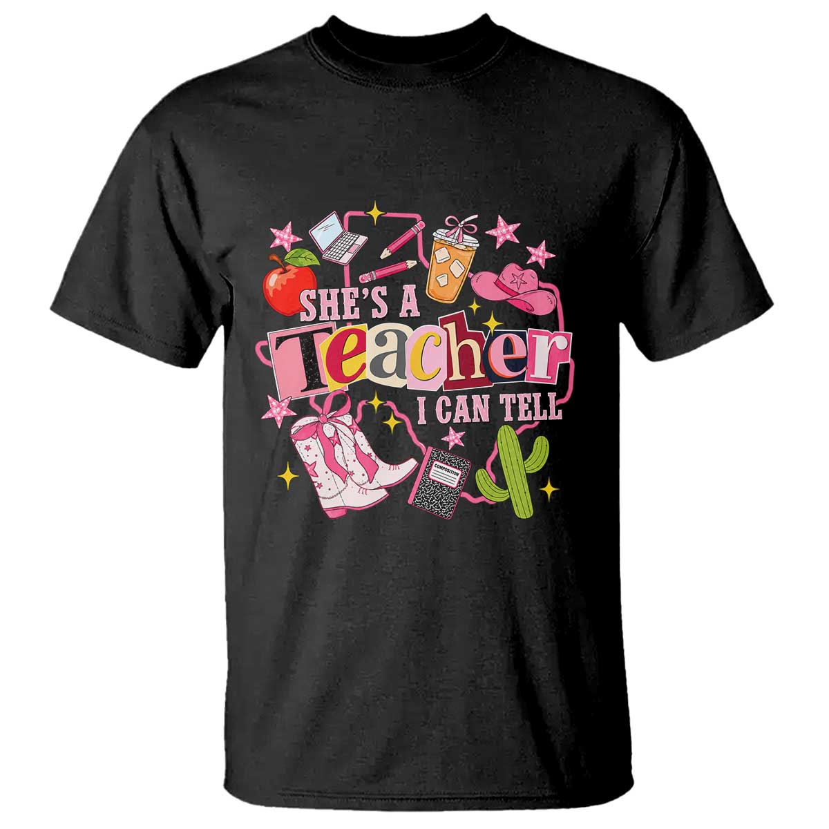 She is a Teacher I Can Tell School Aesthetic T Shirt Retro Groovy Western Cowgirl Texas