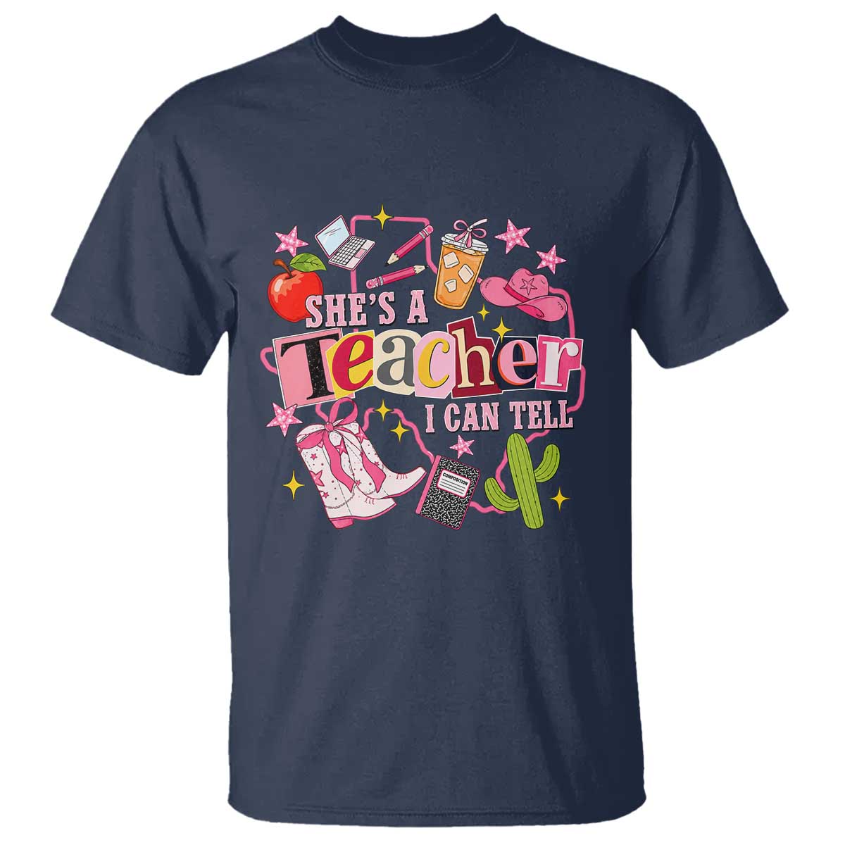 She is a Teacher I Can Tell School Aesthetic T Shirt Retro Groovy Western Cowgirl Texas