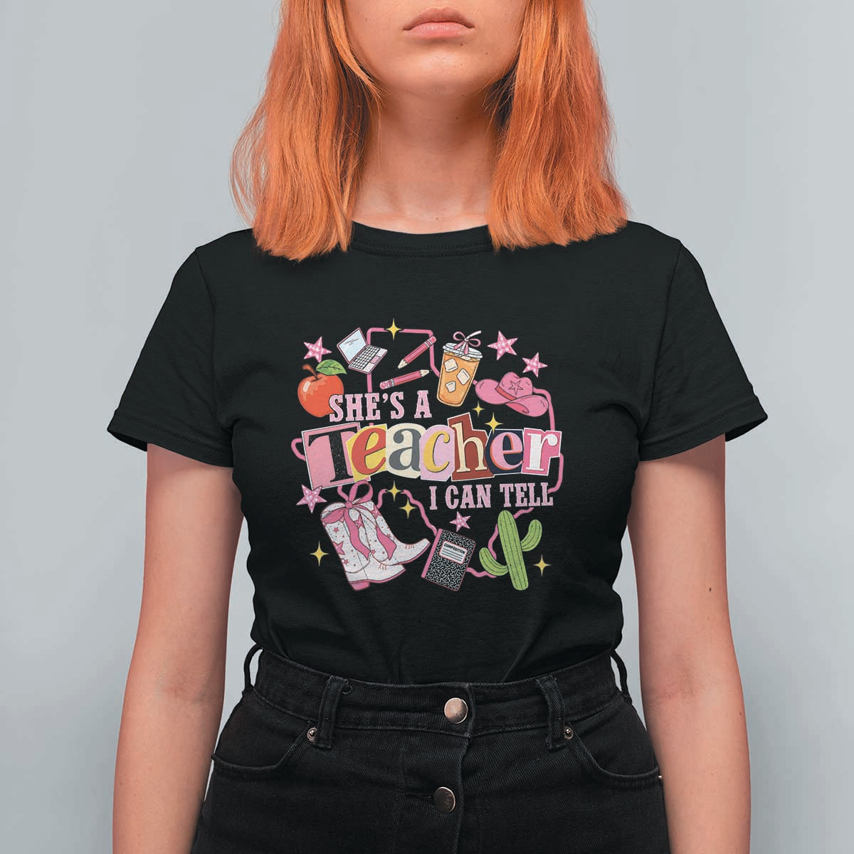 She is a Teacher I Can Tell School Aesthetic T Shirt For Women Retro Groovy Western Cowgirl Texas