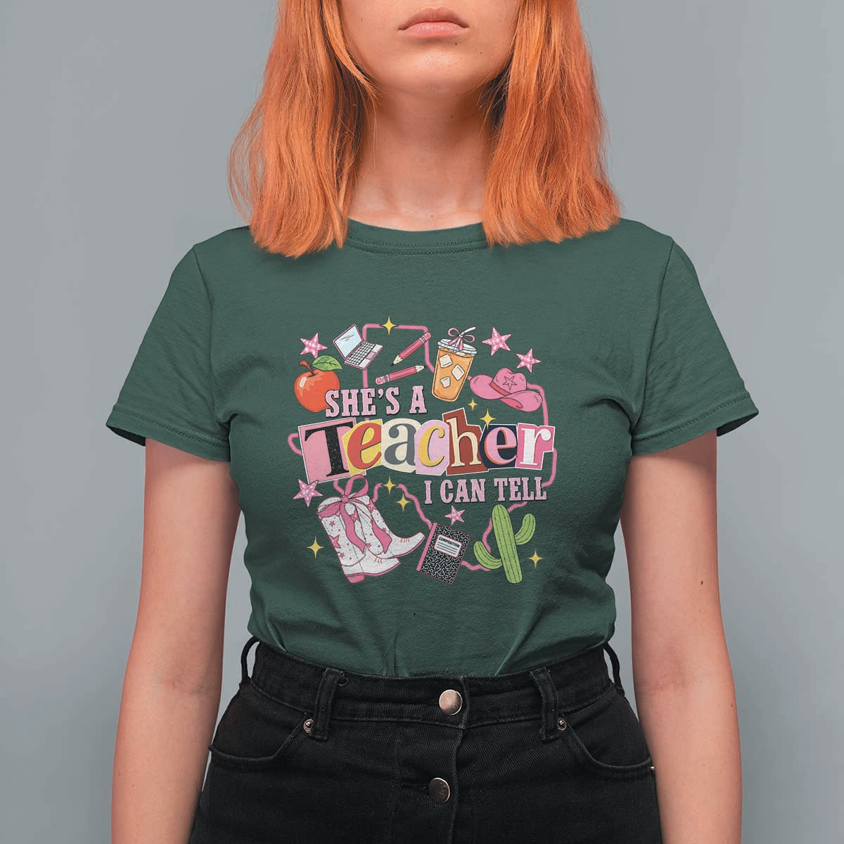 She is a Teacher I Can Tell School Aesthetic T Shirt For Women Retro Groovy Western Cowgirl Texas