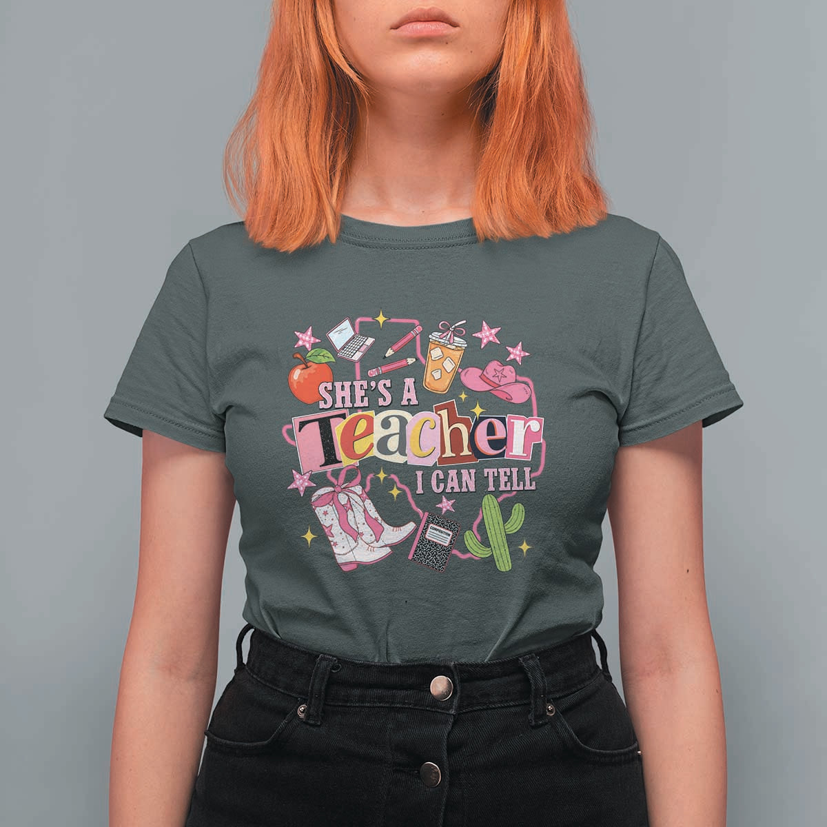 She is a Teacher I Can Tell School Aesthetic T Shirt For Women Retro Groovy Western Cowgirl Texas