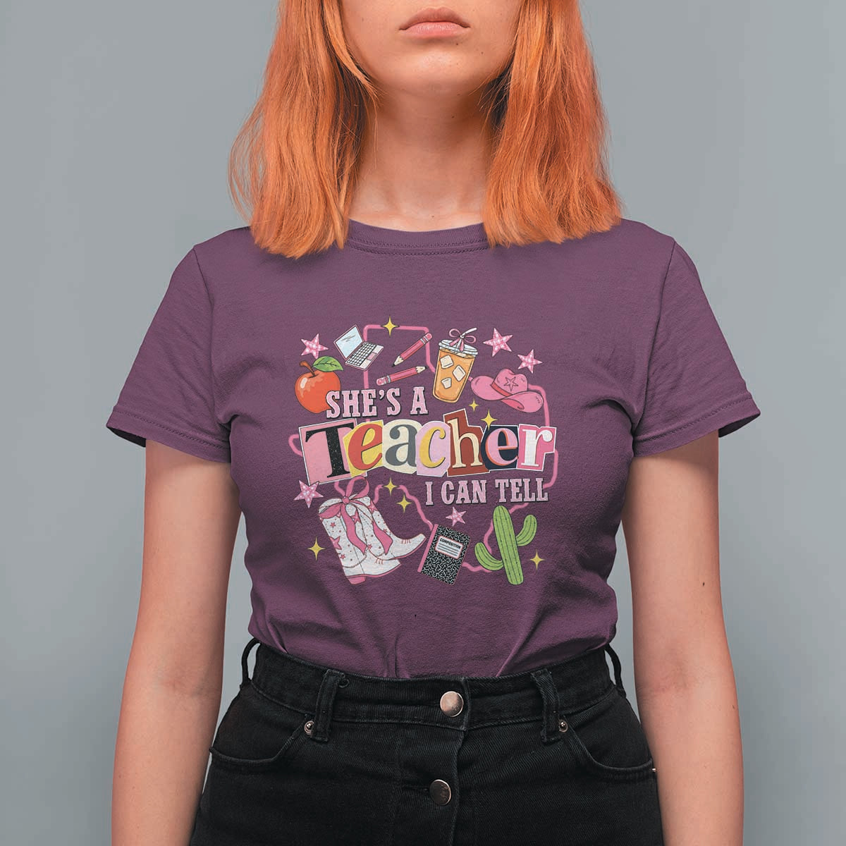 She is a Teacher I Can Tell School Aesthetic T Shirt For Women Retro Groovy Western Cowgirl Texas