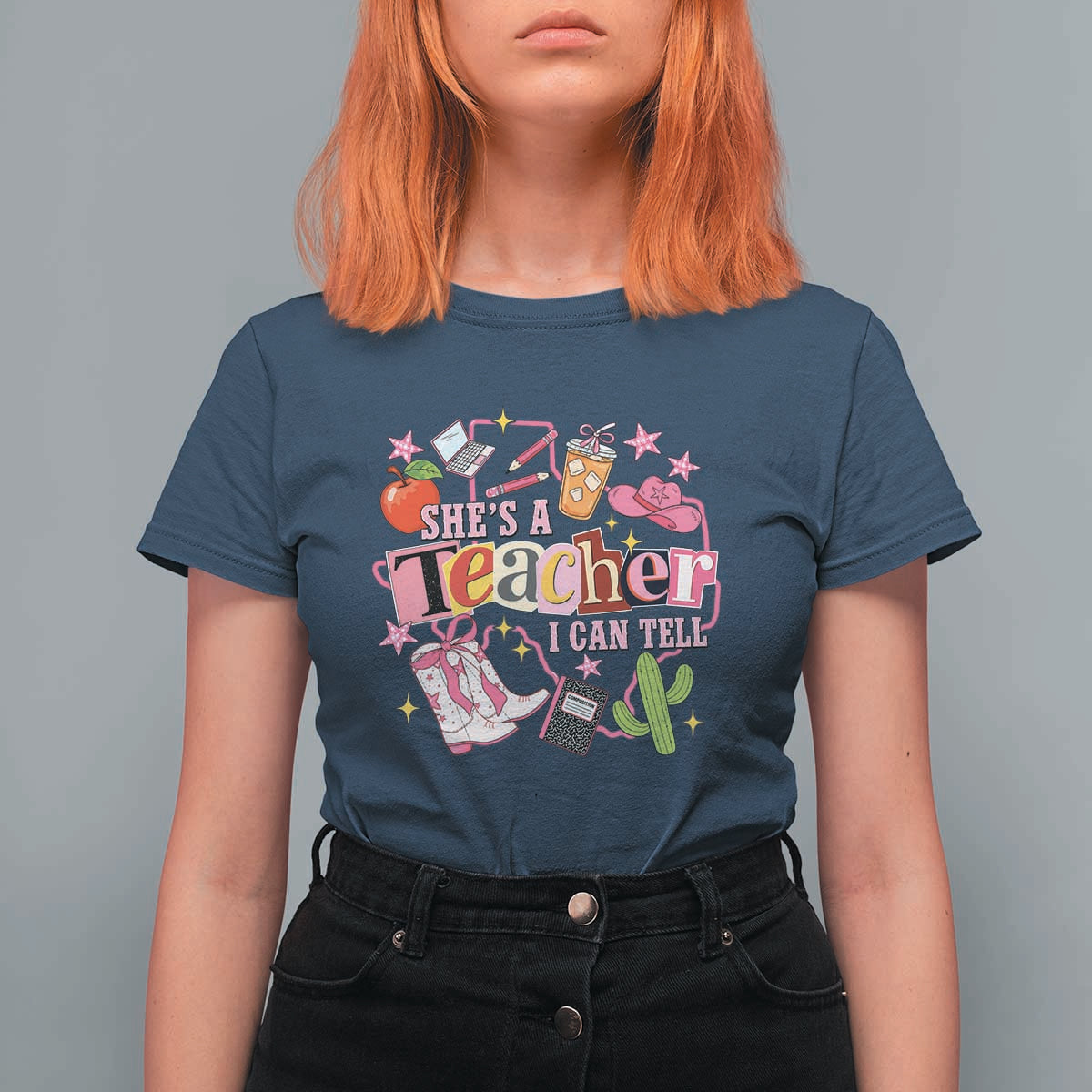 She is a Teacher I Can Tell School Aesthetic T Shirt For Women Retro Groovy Western Cowgirl Texas