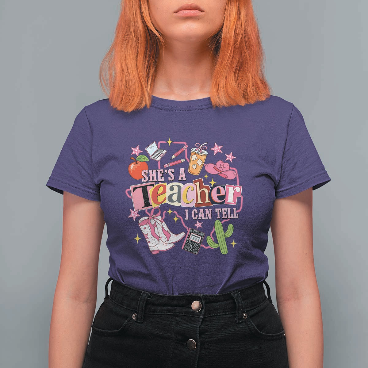 She is a Teacher I Can Tell School Aesthetic T Shirt For Women Retro Groovy Western Cowgirl Texas