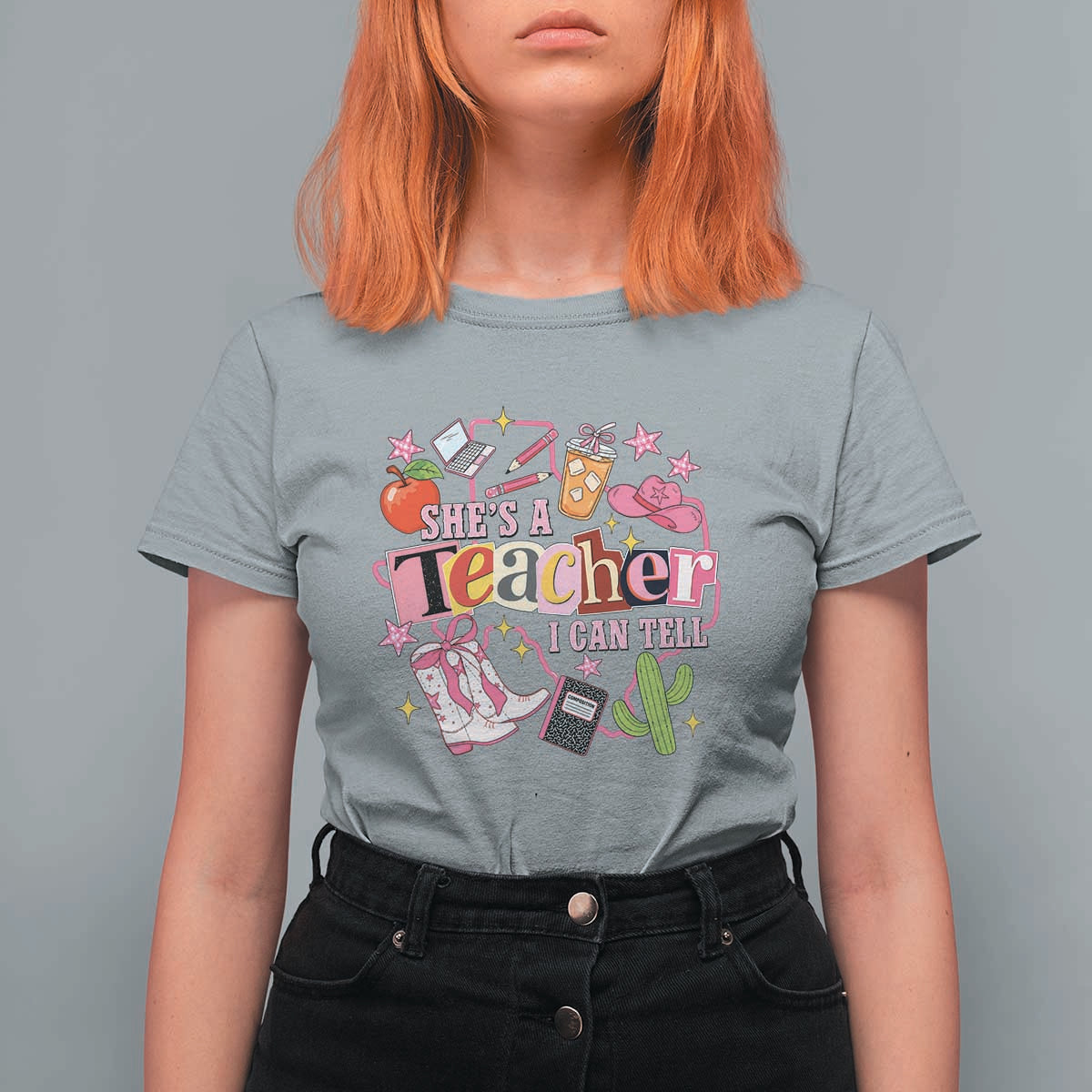 She is a Teacher I Can Tell School Aesthetic T Shirt For Women Retro Groovy Western Cowgirl Texas