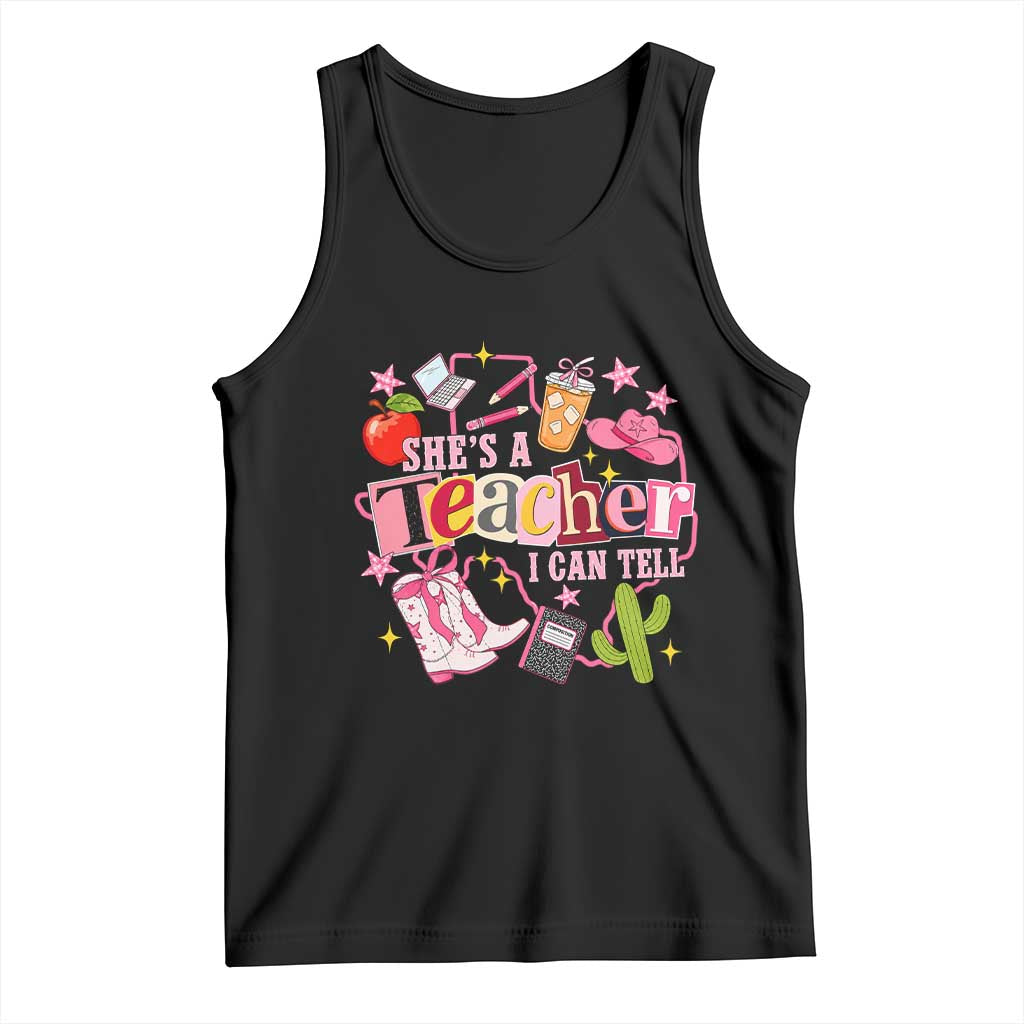 She is a Teacher I Can Tell School Aesthetic Tank Top Retro Groovy Western Cowgirl Texas