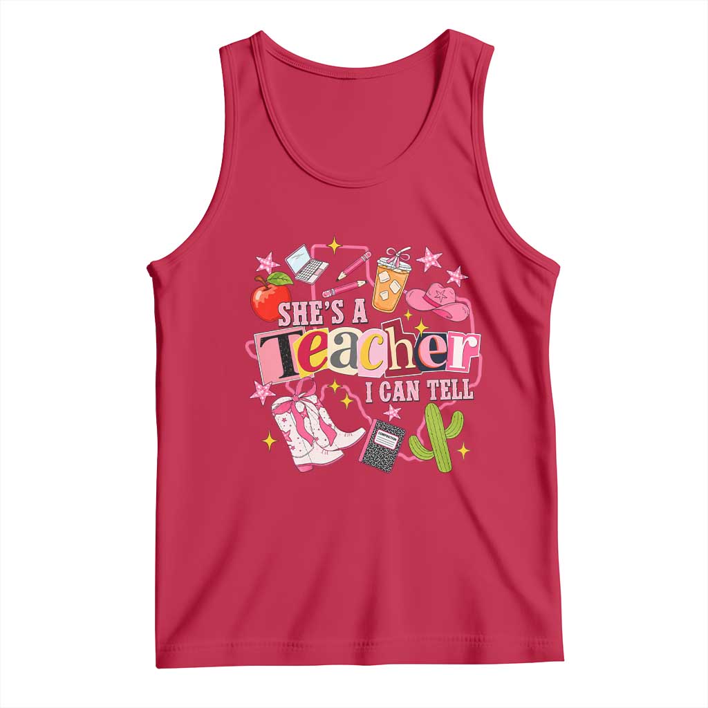 She is a Teacher I Can Tell School Aesthetic Tank Top Retro Groovy Western Cowgirl Texas