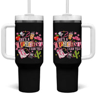 She is a Teacher I Can Tell School Aesthetic Tumbler With Handle Retro Groovy Western Cowgirl Texas