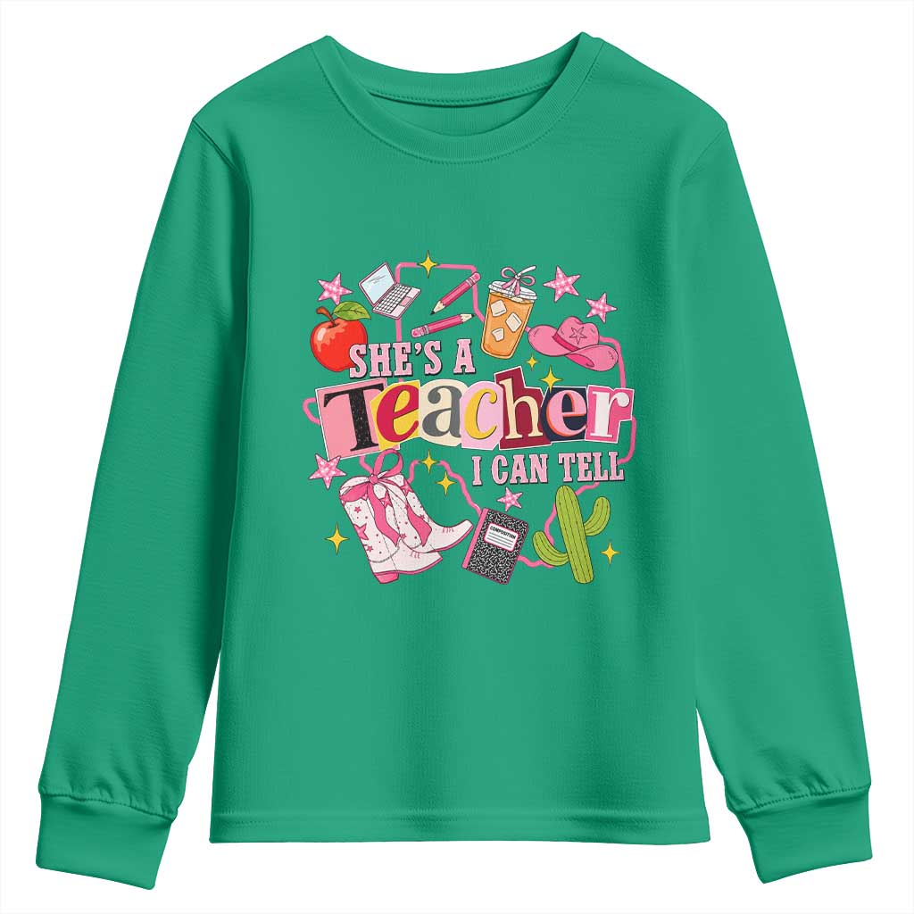 She is a Teacher I Can Tell School Aesthetic Youth Sweatshirt Retro Groovy Western Cowgirl Texas