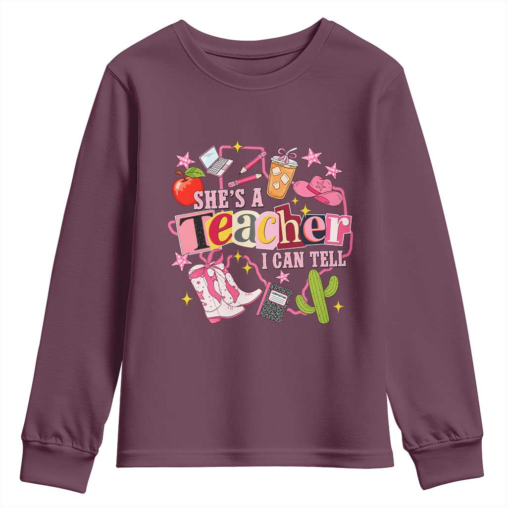 She is a Teacher I Can Tell School Aesthetic Youth Sweatshirt Retro Groovy Western Cowgirl Texas