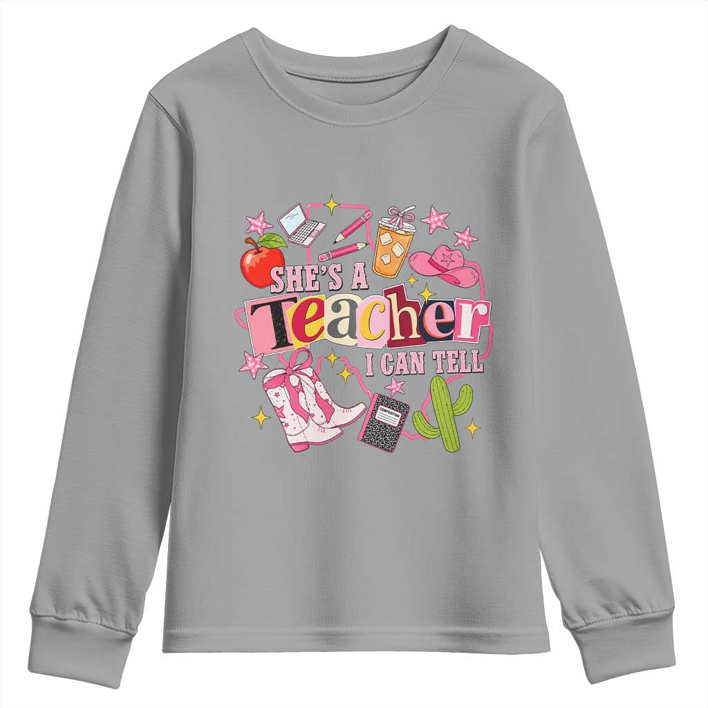 She is a Teacher I Can Tell School Aesthetic Youth Sweatshirt Retro Groovy Western Cowgirl Texas