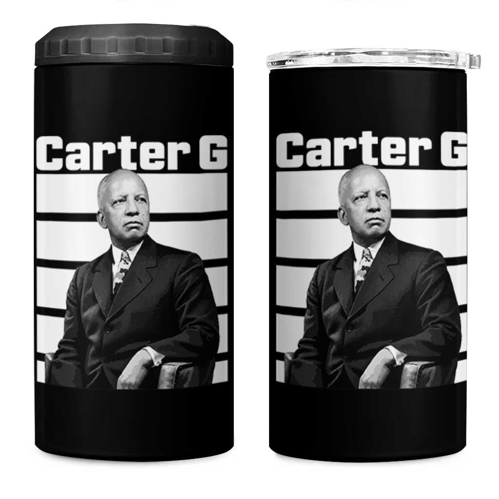 Inspiring Father of Black History Icon Portrait 4 in 1 Can Cooler Tumbler Carter G Civil Rights Legacy Supporter