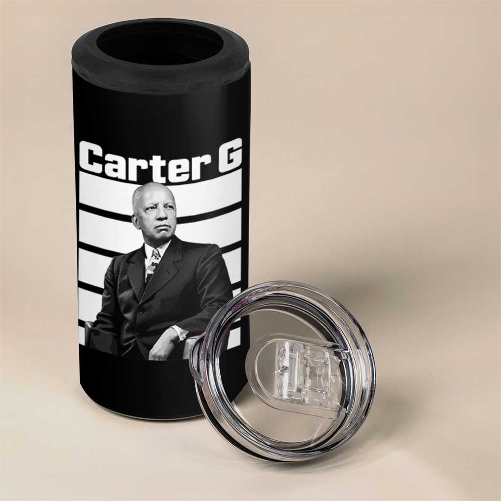Inspiring Father of Black History Icon Portrait 4 in 1 Can Cooler Tumbler Carter G Civil Rights Legacy Supporter